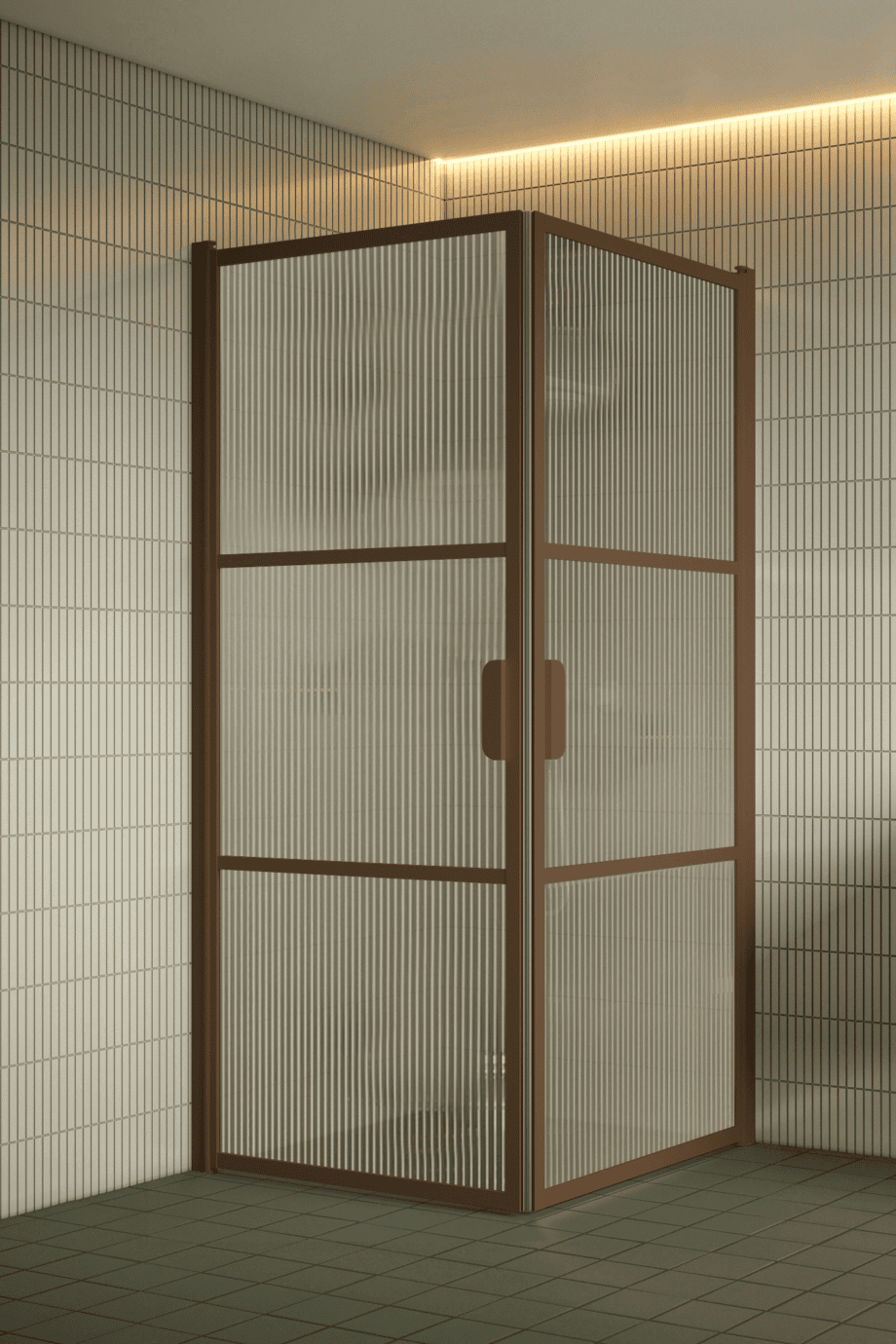 Duschhörna Hietakari Bläk 762 Tokyo, Mocha-ram, räfflat glas (Reeded) Duschhörna Hietakari Bläk 762 Tokyo, Mocha-ram, räfflat glas (Reeded)