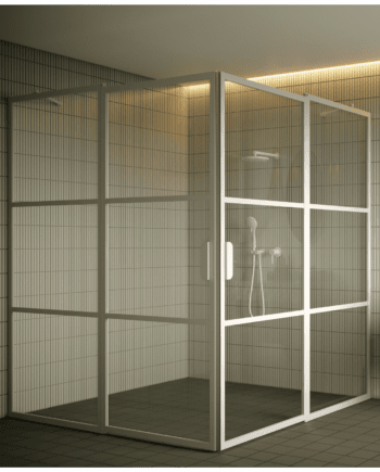 Duschhörna Hietakari Bläk 764 Tokyo, vit ram, klart glas