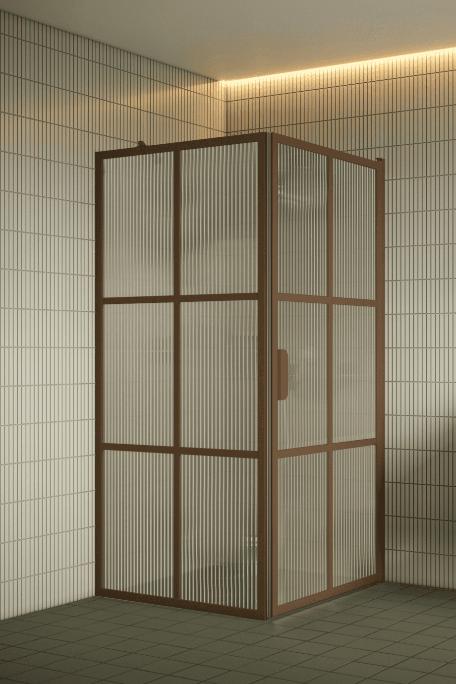 Duschhörna Hietakari Bläk 765 Paris, Cocoa-ram, räfflat glas (Reeded) Duschhörna Hietakari Bläk 765 Paris, Cocoa-ram, räfflat glas (Reeded)