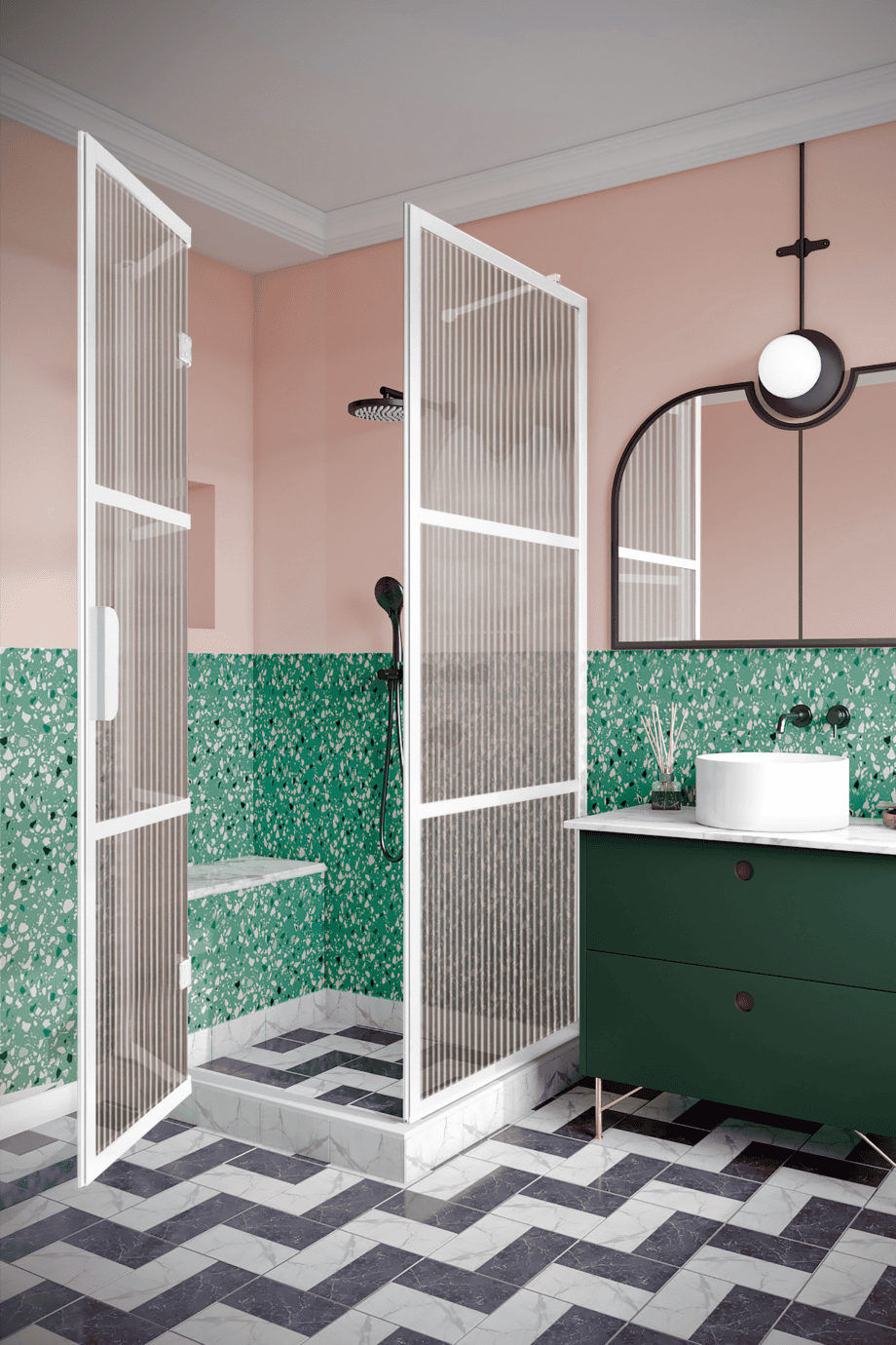 Duschhörna Hietakari Bläk 888 Tokyo, vit ram, räfflat glas (Reeded) Duschhörna Hietakari Bläk 888 Tokyo, vit ram, räfflat glas (Reeded)