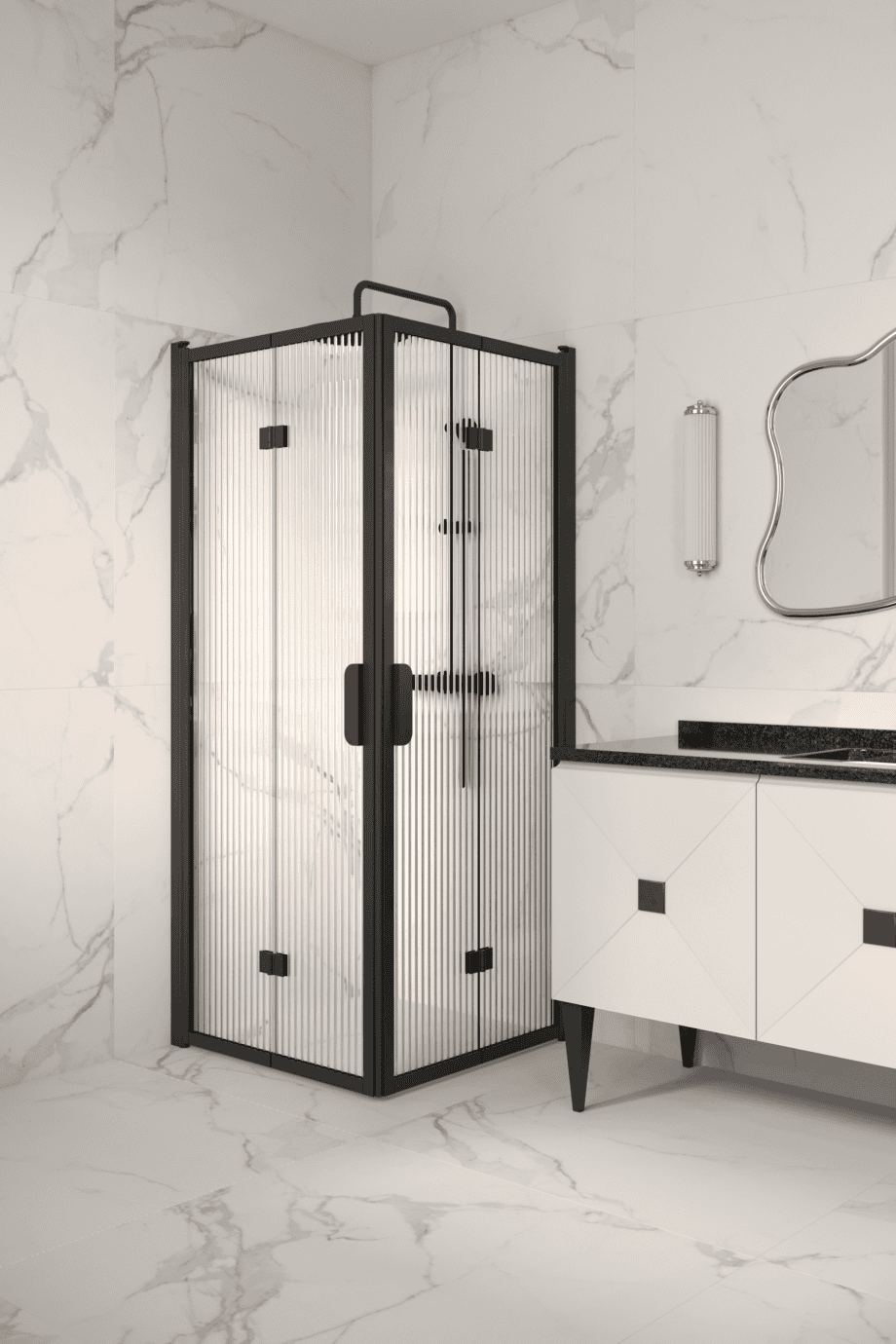 Duschhörna Hietakari Bläk 899 New York, svart ram, räfflat glas (Reeded) Duschhörna Hietakari Bläk 899 New York, svart ram, räfflat glas (Reeded)