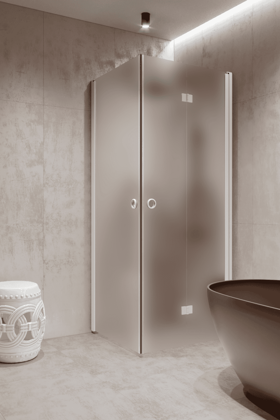 Duschhörna Hietakari Forma 373, vit ram, extra klart satinerat glas Duschhörna Hietakari Forma 373, vit ram, extra klart satinerat glas