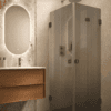 Duschhörna Hietakari Vetro 544, svarta beslag, grått räfflat glas (Reeded)