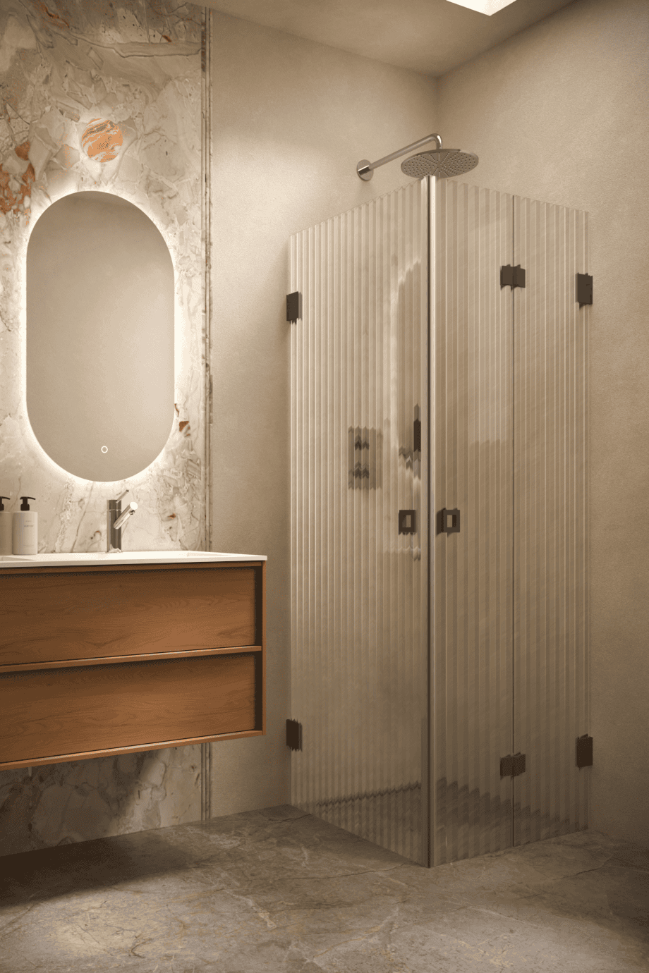 Duschhörna Hietakari Vetro 544, svarta beslag, räfflat glas (Reeded)