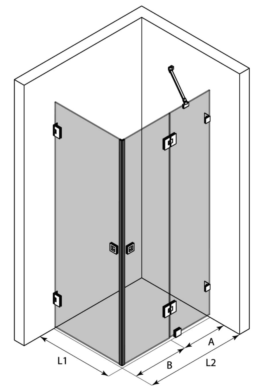Duschhörna Hietakari Vetro 545 – 3D-ritning