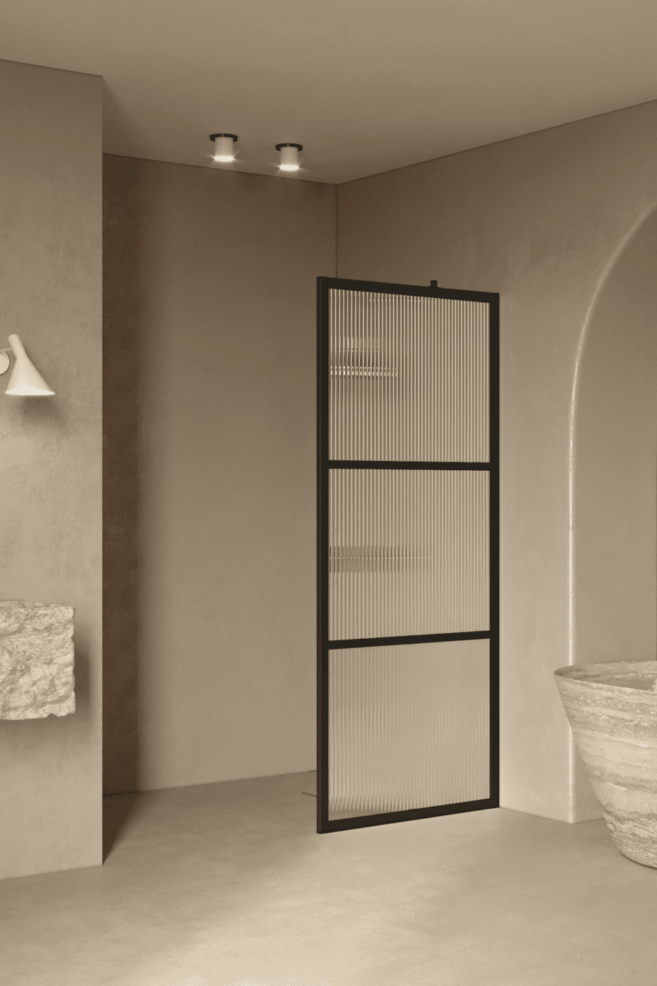 Fast duschvägg Hietakari Bläk 734 Tokyo, svart ram, räfflat glas (Reeded)