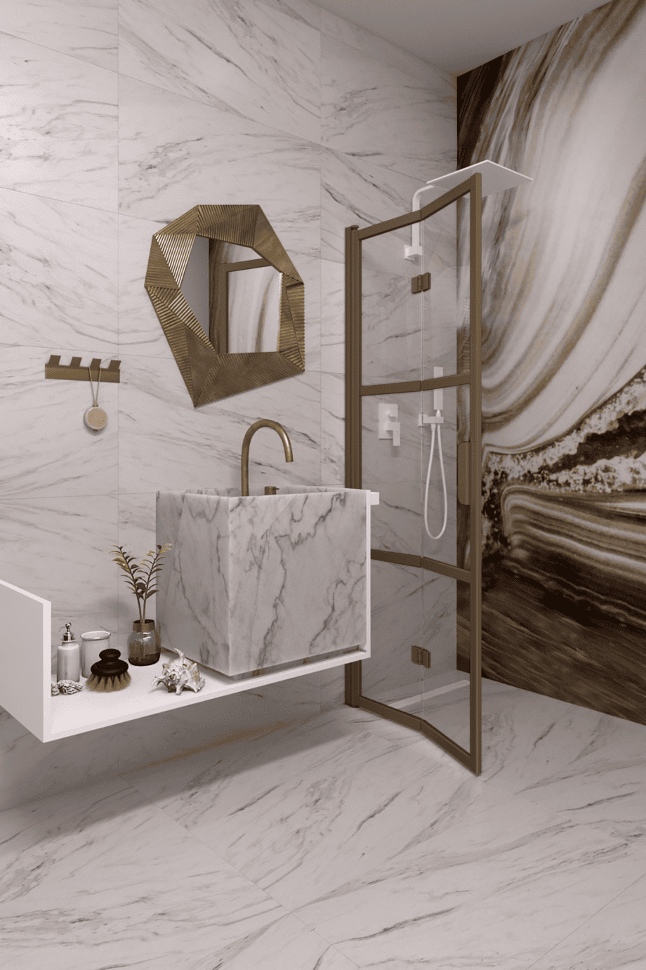 Vikbar duschvägg Hietakari Bläk 882 Tokyo, Mocha-ram, klart glas