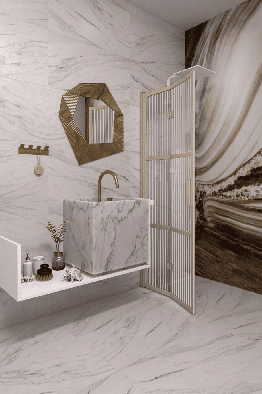 Vikbar duschvägg Hietakari Bläk 882 Tokyo, Sand-ram, räfflat glas (Reeded)