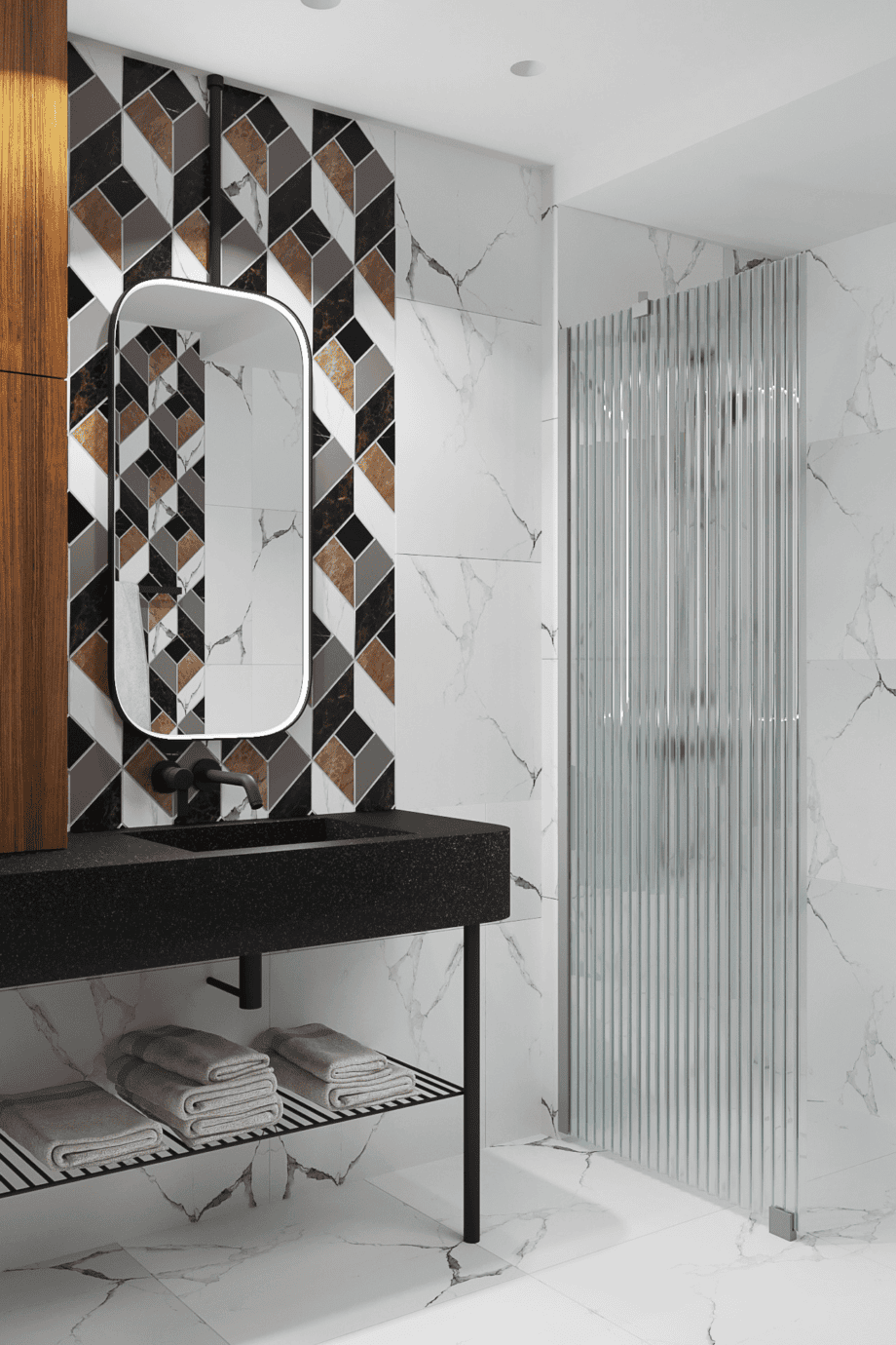 Fast duschvägg Hietakari Forma 301, aluminiumram, räfflat glas (Reeded)
