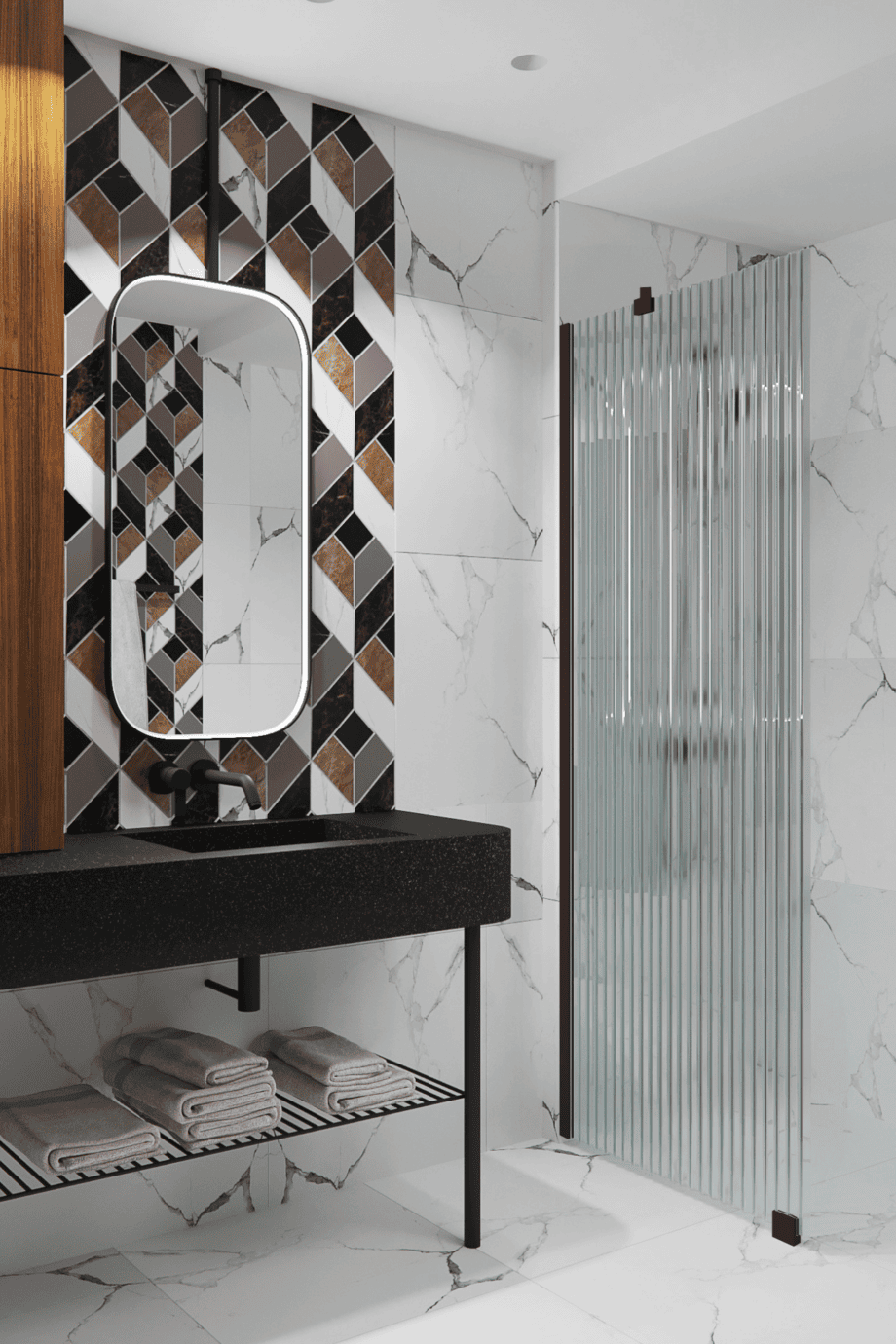 Fast duschvägg Hietakari Forma 301, Cocoa-ram, räfflat glas (Reeded)