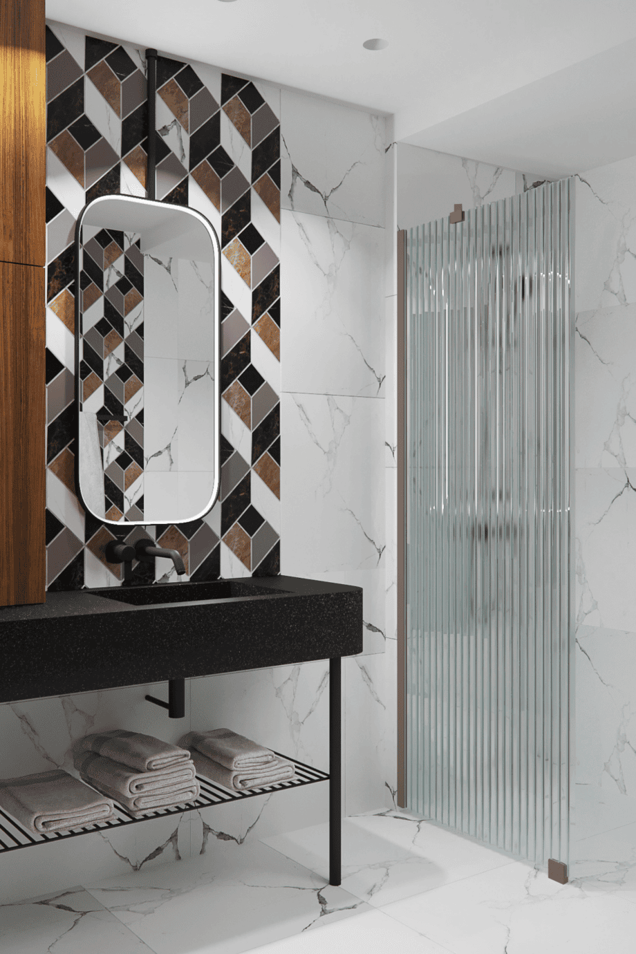 Fast duschvägg Hietakari Forma 301, Mocha-ram, räfflat glas (Reeded)