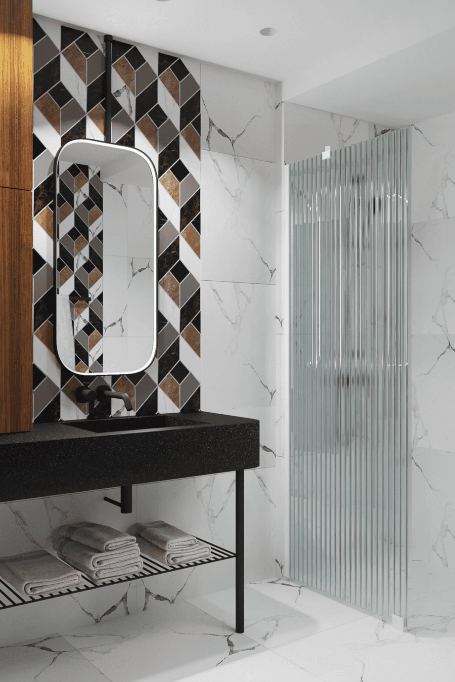 Fast duschvägg Hietakari Forma 301, vit ram, räfflat glas (Reeded)