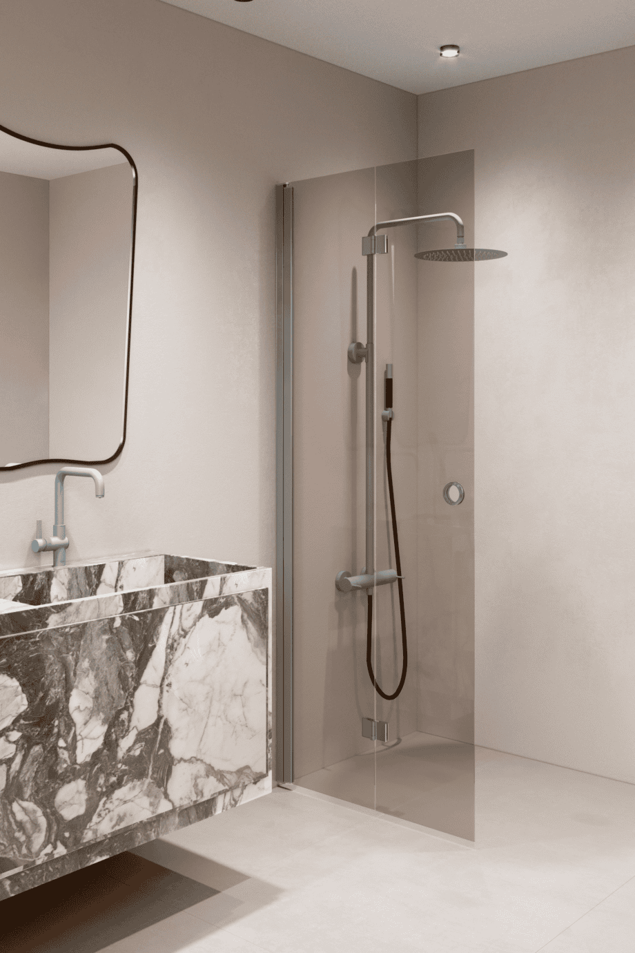 Vikbar duschvägg Hietakari Forma 303, aluminiumram, bronsfärgat glas Vikbar duschvägg Hietakari Forma 303, aluminiumram, bronsfärgat glas