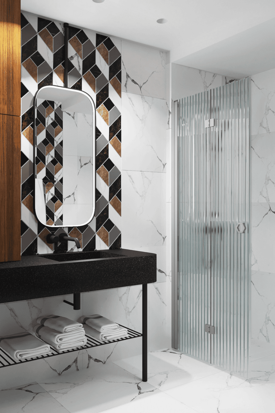 Vikbar duschvägg Hietakari Forma 303, aluminiumram, räfflat glas (Reeded) Vikbar duschvägg Hietakari Forma 303, aluminiumram, räfflat glas (Reeded)