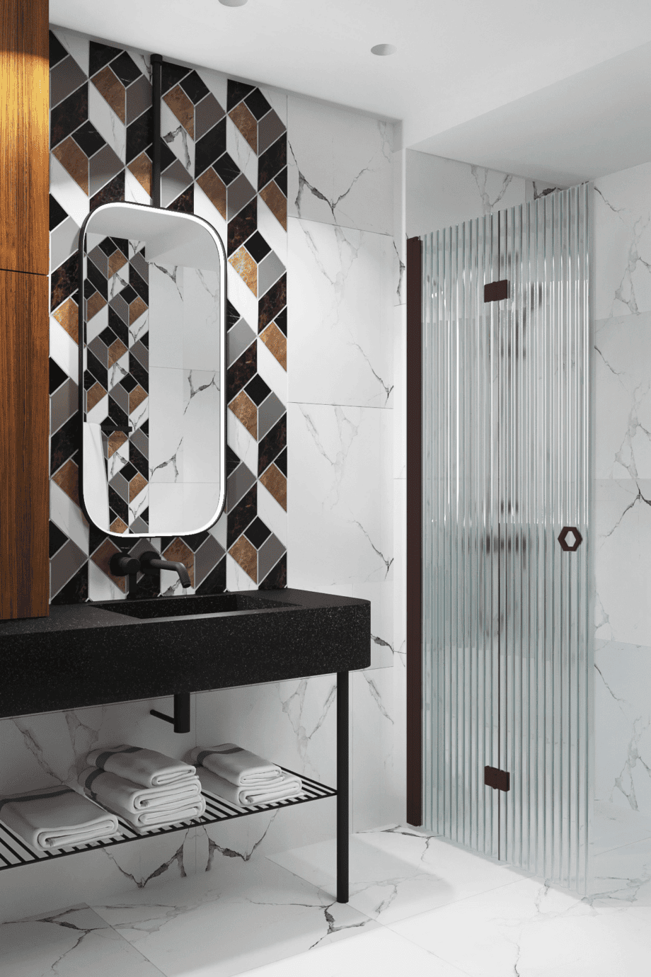 Vikbar duschvägg Hietakari Forma 303, Cocoa-ram, räfflat glas (Reeded) Vikbar duschvägg Hietakari Forma 303, Cocoa-ram, räfflat glas (Reeded)