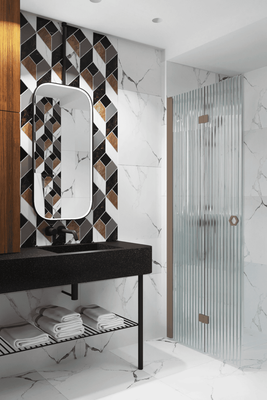 Vikbar duschvägg Hietakari Forma 303, Mocha-ram, räfflat glas (Reeded) Vikbar duschvägg Hietakari Forma 303, Mocha-ram, räfflat glas (Reeded)