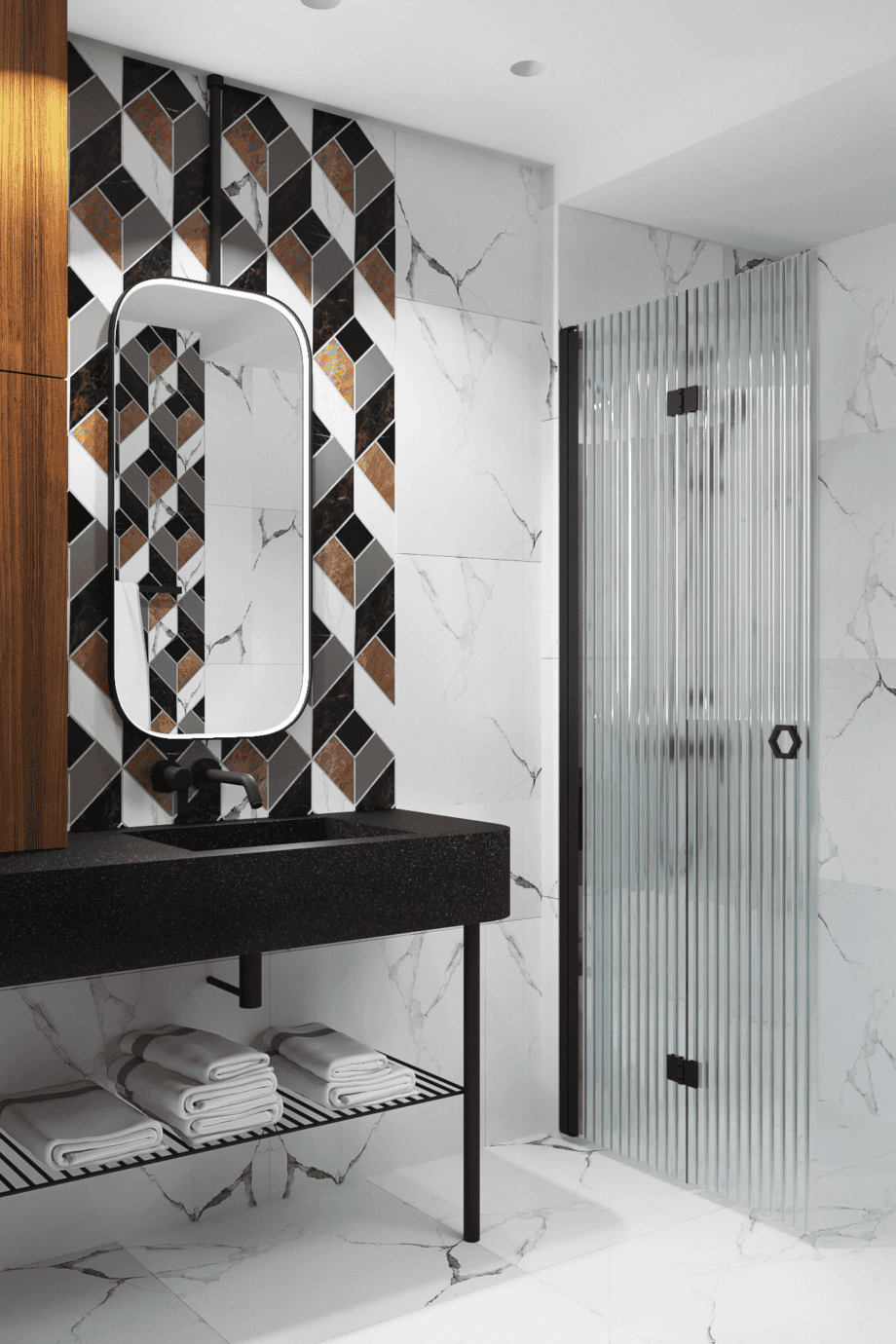 Vikbar duschvägg Hietakari Forma 303, svart ram, räfflat glas (Reeded) Vikbar duschvägg Hietakari Forma 303, svart ram, räfflat glas (Reeded)