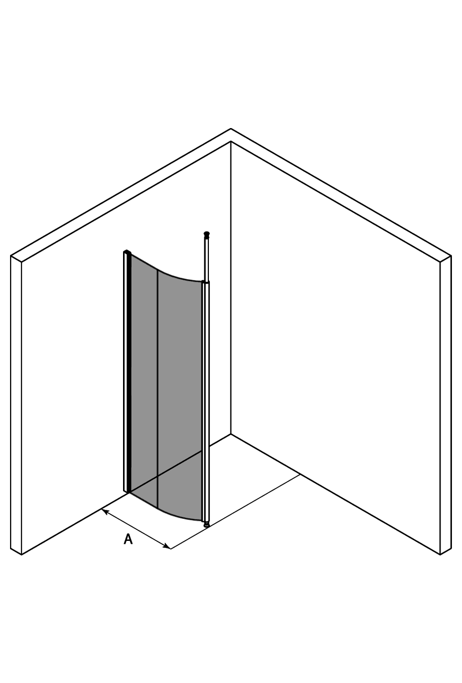 Böjd duschvägg med teleskopstöd Hietakari Infinia 121 – 3D-ritning Böjd duschvägg med teleskopstöd Hietakari Infinia 121 – 3D-ritning