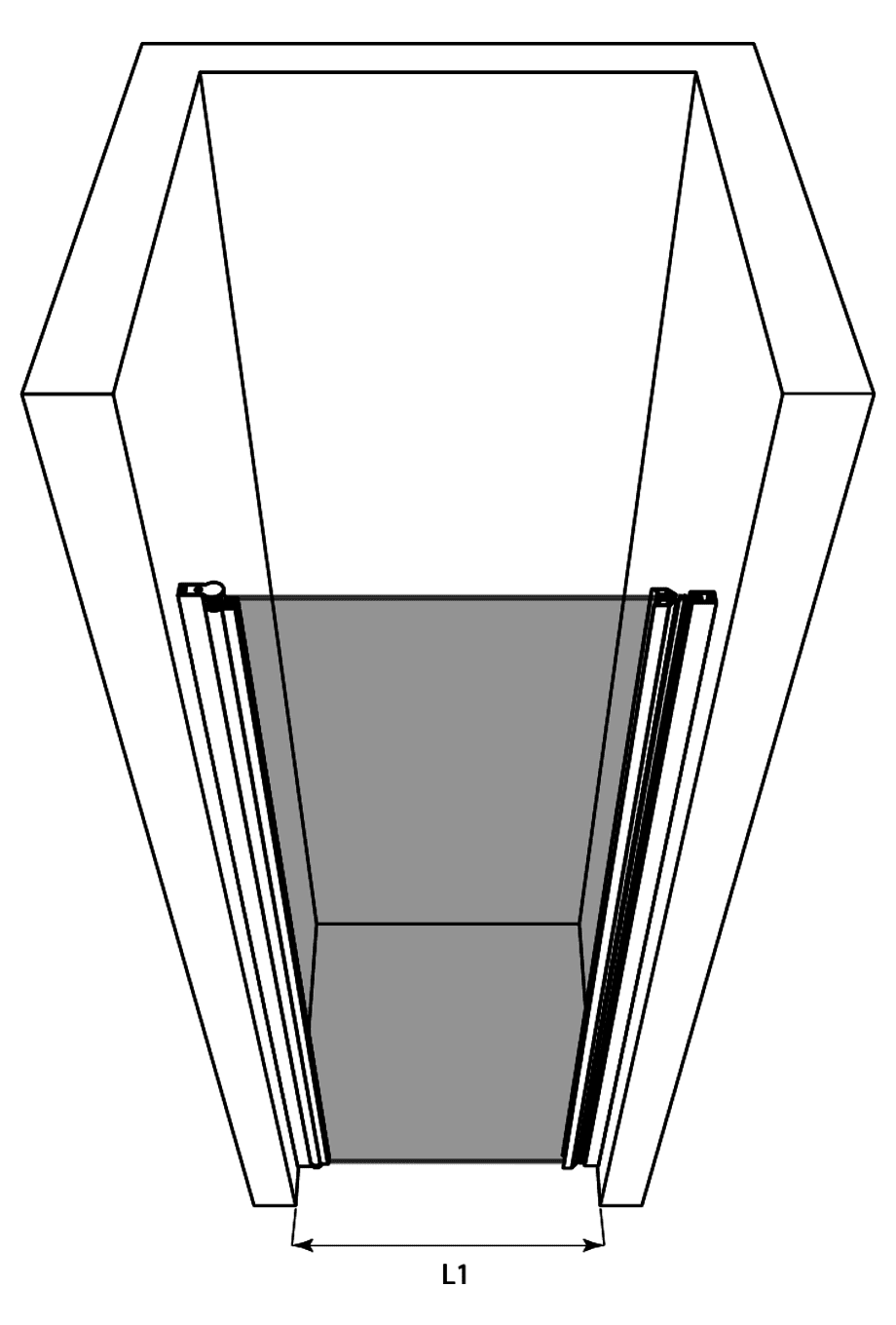 Svängbar duschdörr med väggmagnet Hietakari Infinia 233 – 3D-ritning Svängbar duschdörr med väggmagnet Hietakari Infinia 233 – 3D-ritning