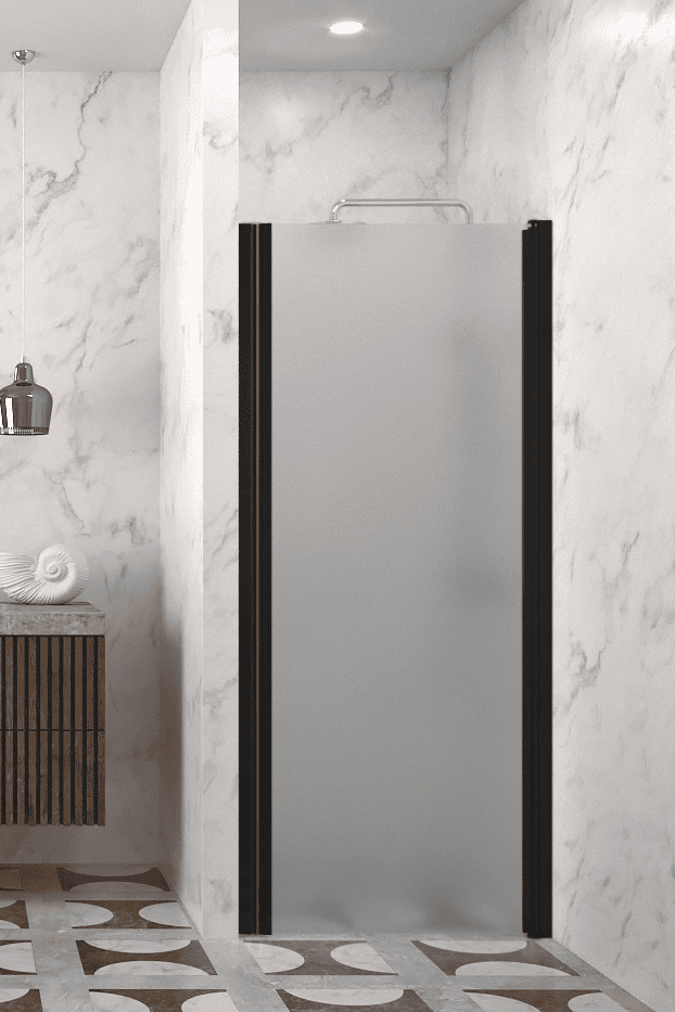 Svängbar duschdörr med väggmagnet Hietakari Infinia 233, svart ram, satinerat glas Svängbar duschdörr med väggmagnet Hietakari Infinia 233, svart ram, satinerat glas