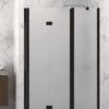Vikbar duschdörr med fast del och väggmagnet Hietakari Infinia 236, svart ram, satinerat glas Vikbar duschdörr med fast del och väggmagnet Hietakari Infinia 236, svart ram, satinerat glas