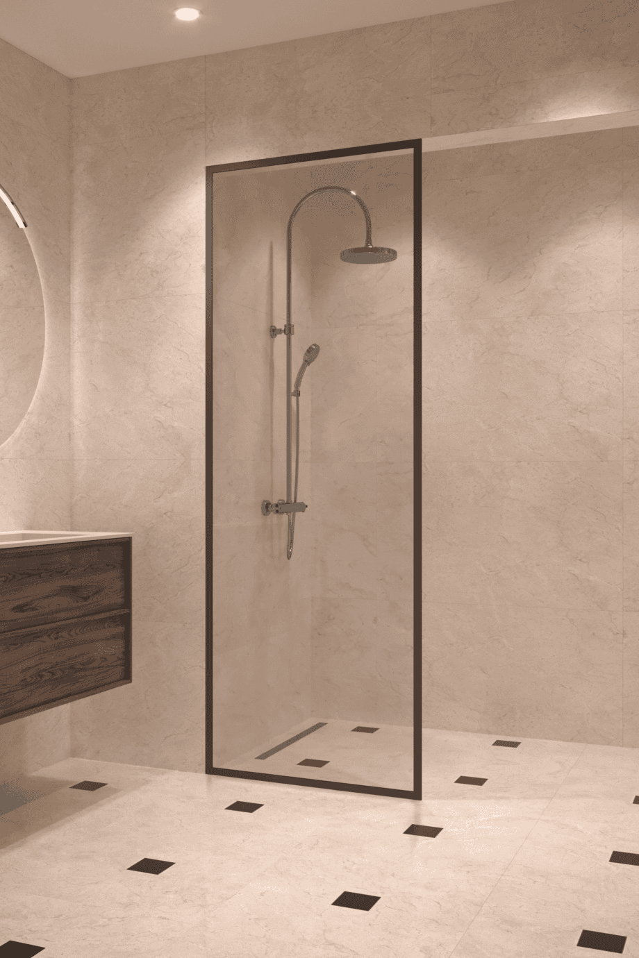 Helt inramad fast duschvägg Hietakari Vetro 501, svarta beslag, extra klart glas Helt inramad fast duschvägg Hietakari Vetro 501, svarta beslag, extra klart glas