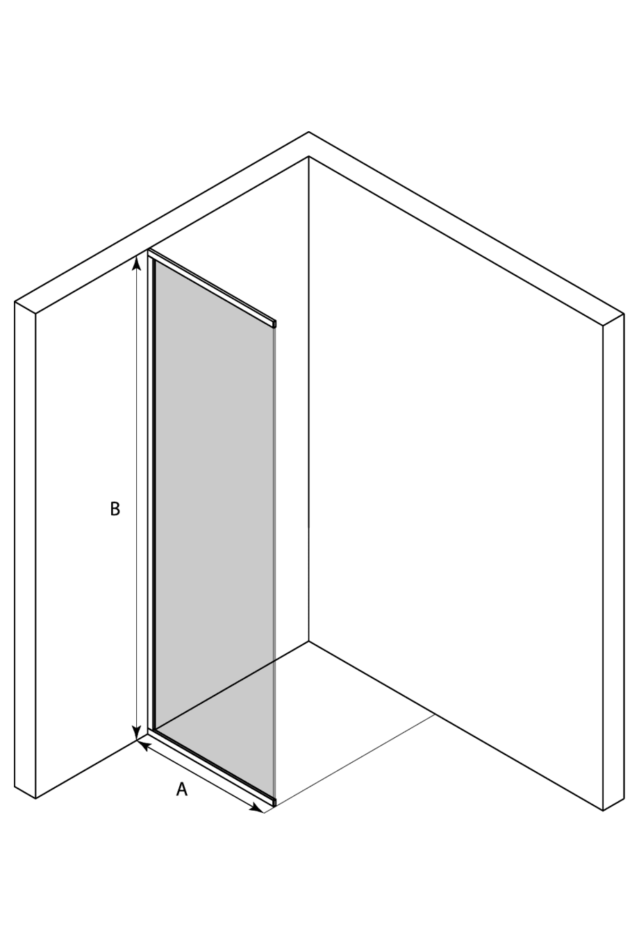 Inramad fast duschvägg Hietakari Vetro 516 – 3D-ritning Inramad fast duschvägg Hietakari Vetro 516 – 3D-ritning