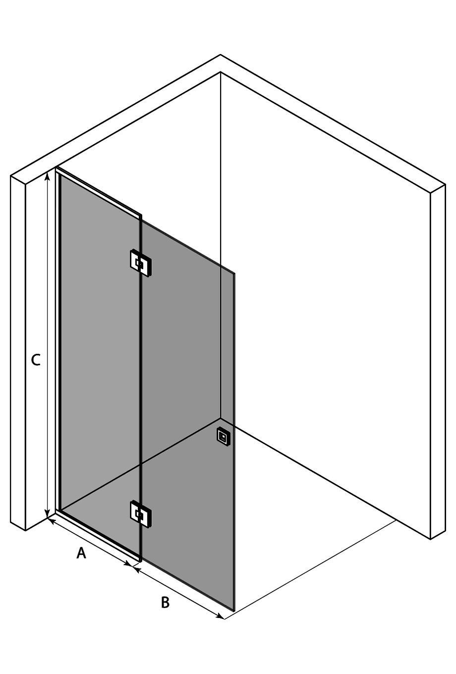 Inramad duschvägg med fast del Hietakari Vetro 517 – 3D-ritning Inramad duschvägg med fast del Hietakari Vetro 517 – 3D-ritning