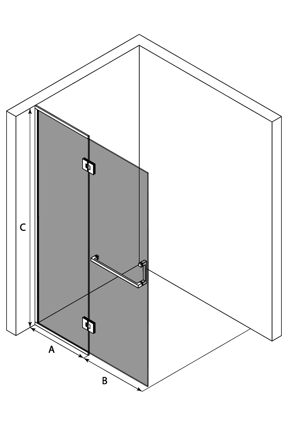 Inramad duschvägg med fast del Hietakari Vetro 520 – 3D-ritning Inramad duschvägg med fast del Hietakari Vetro 520 – 3D-ritning