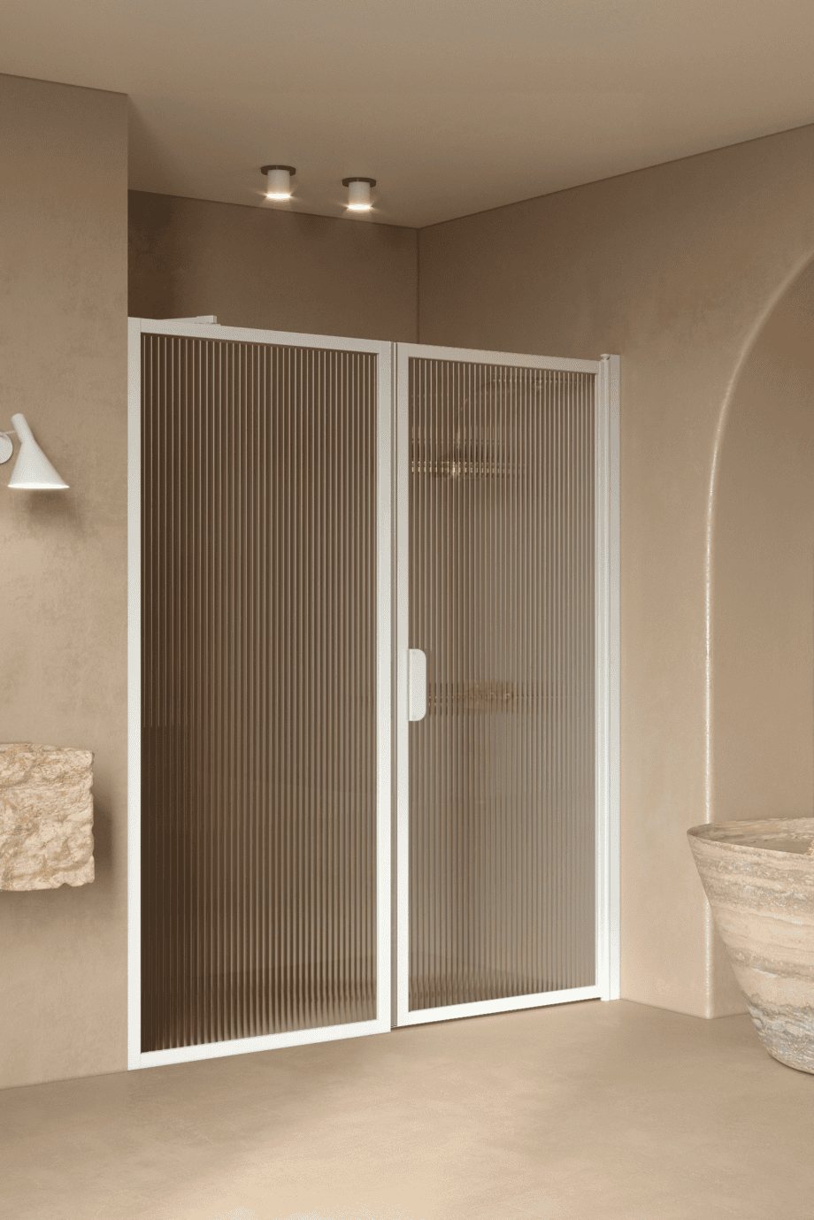 Duschvägg för nisch Hietakari Bläk 740 New York, Mocha-ram, räfflat glas (Reeded)