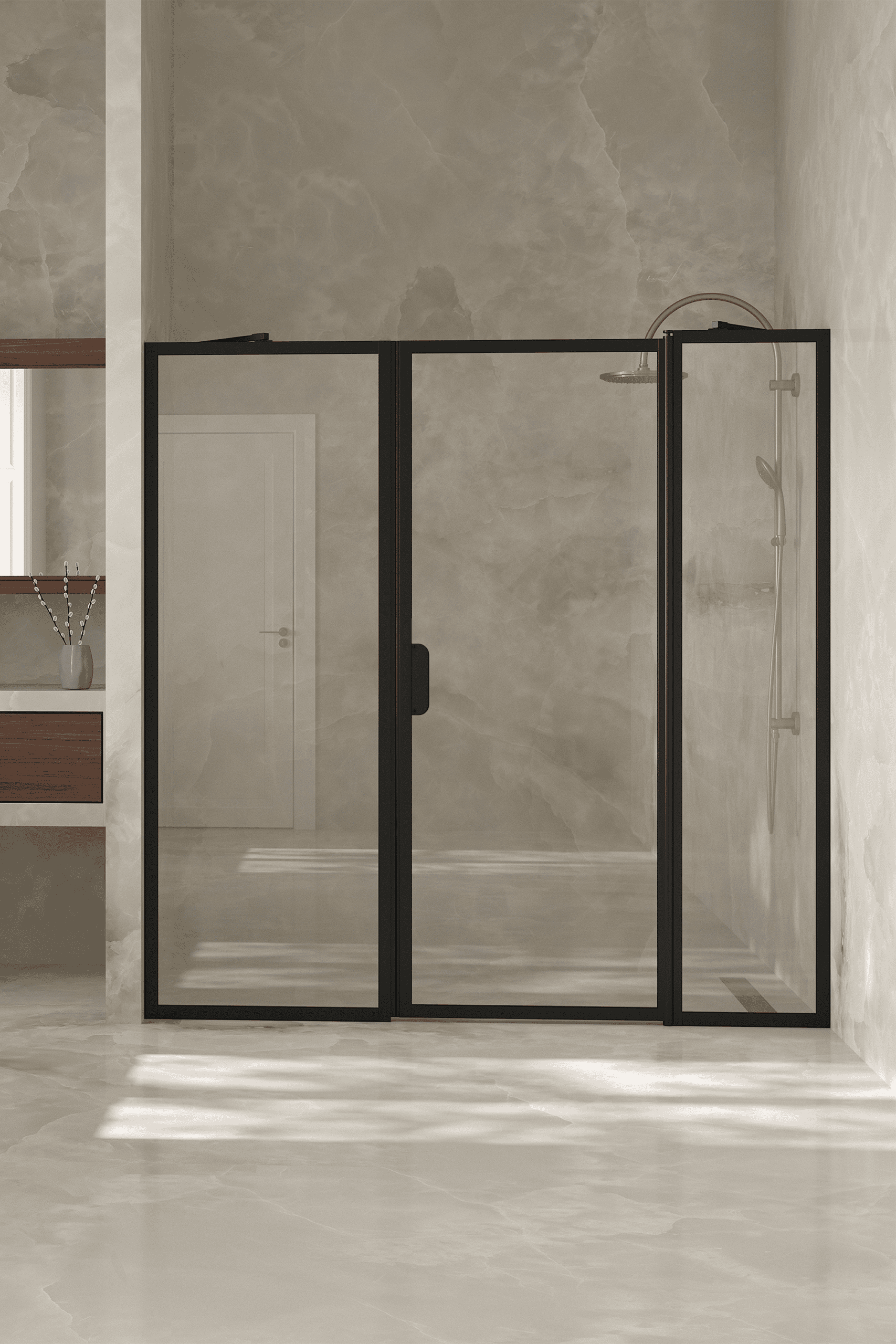 Duschvägg för nisch Hietakari Bläk 741 New York, svart ram, klart glas Duschvägg för nisch Hietakari Bläk 741 New York, svart ram, klart glas