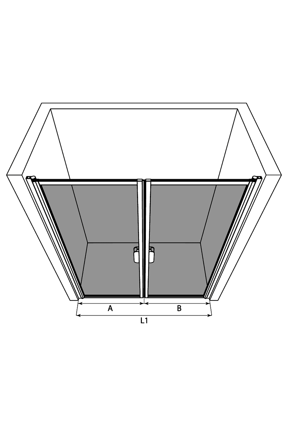 Duschvägg för nisch Hietakari Bläk 742 New York – 3D-ritning Duschvägg för nisch Hietakari Bläk 742 New York – 3D-ritning