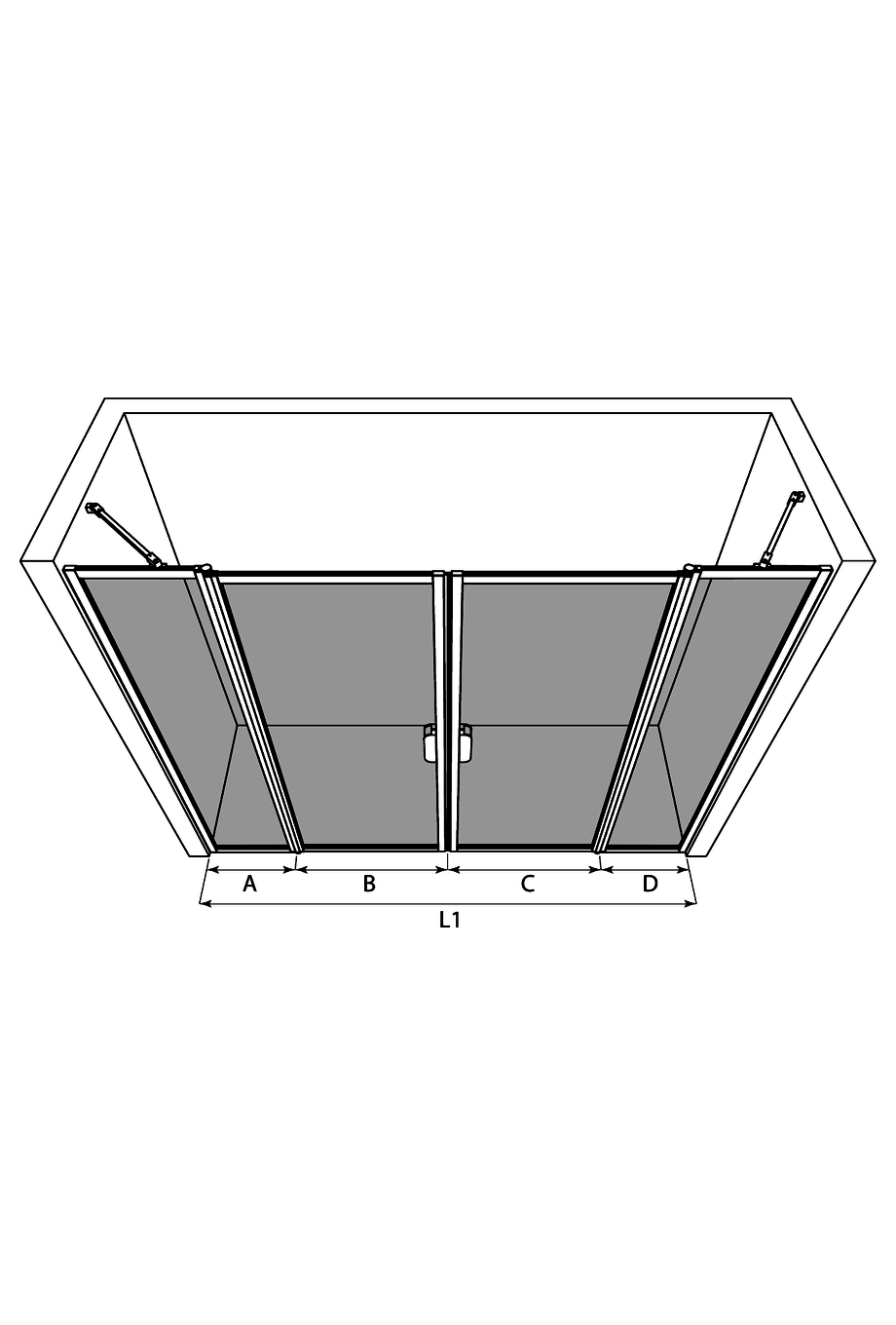 Duschvägg för nisch Hietakari Bläk 744 New York – 3D-ritning Duschvägg för nisch Hietakari Bläk 744 New York – 3D-ritning
