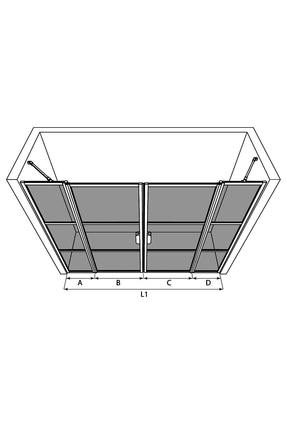 Duschvägg för nisch Hietakari Bläk 749 Tokyo – 3D-ritning Duschvägg för nisch Hietakari Bläk 749 Tokyo – 3D-ritning