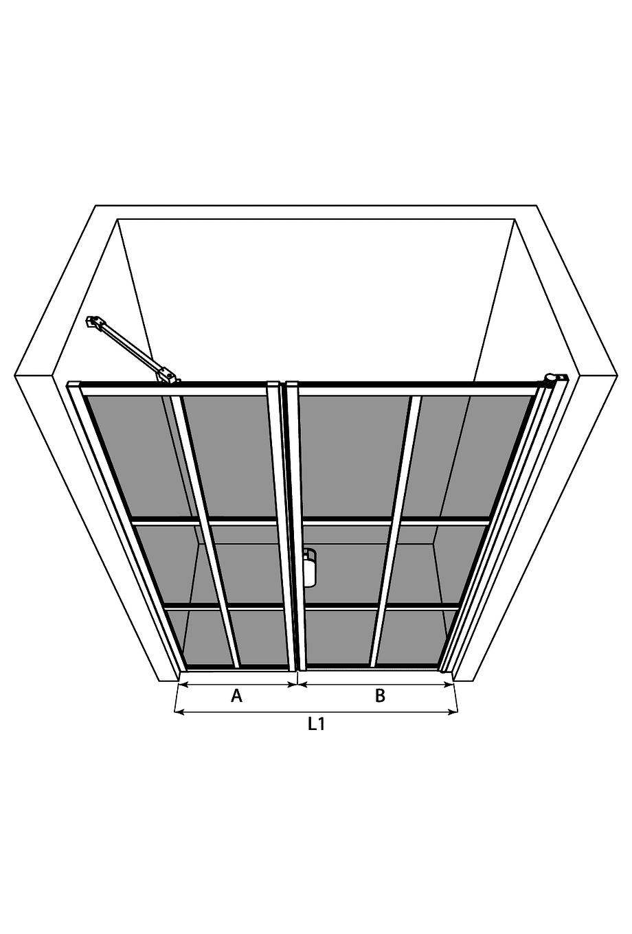 Duschvägg för nisch Hietakari Bläk 750 Paris – 3D-ritning Duschvägg för nisch Hietakari Bläk 750 Paris – 3D-ritning