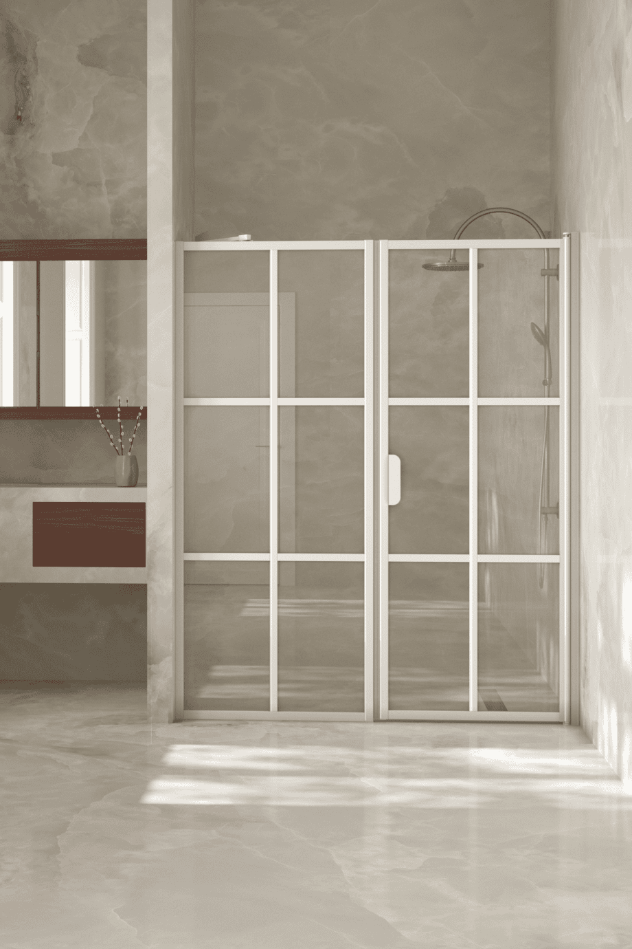 Duschvägg för nisch Hietakari Bläk 750 Paris, vit ram, räfflat glas (Reeded) Duschvägg för nisch Hietakari Bläk 750 Paris, vit ram, räfflat glas (Reeded)