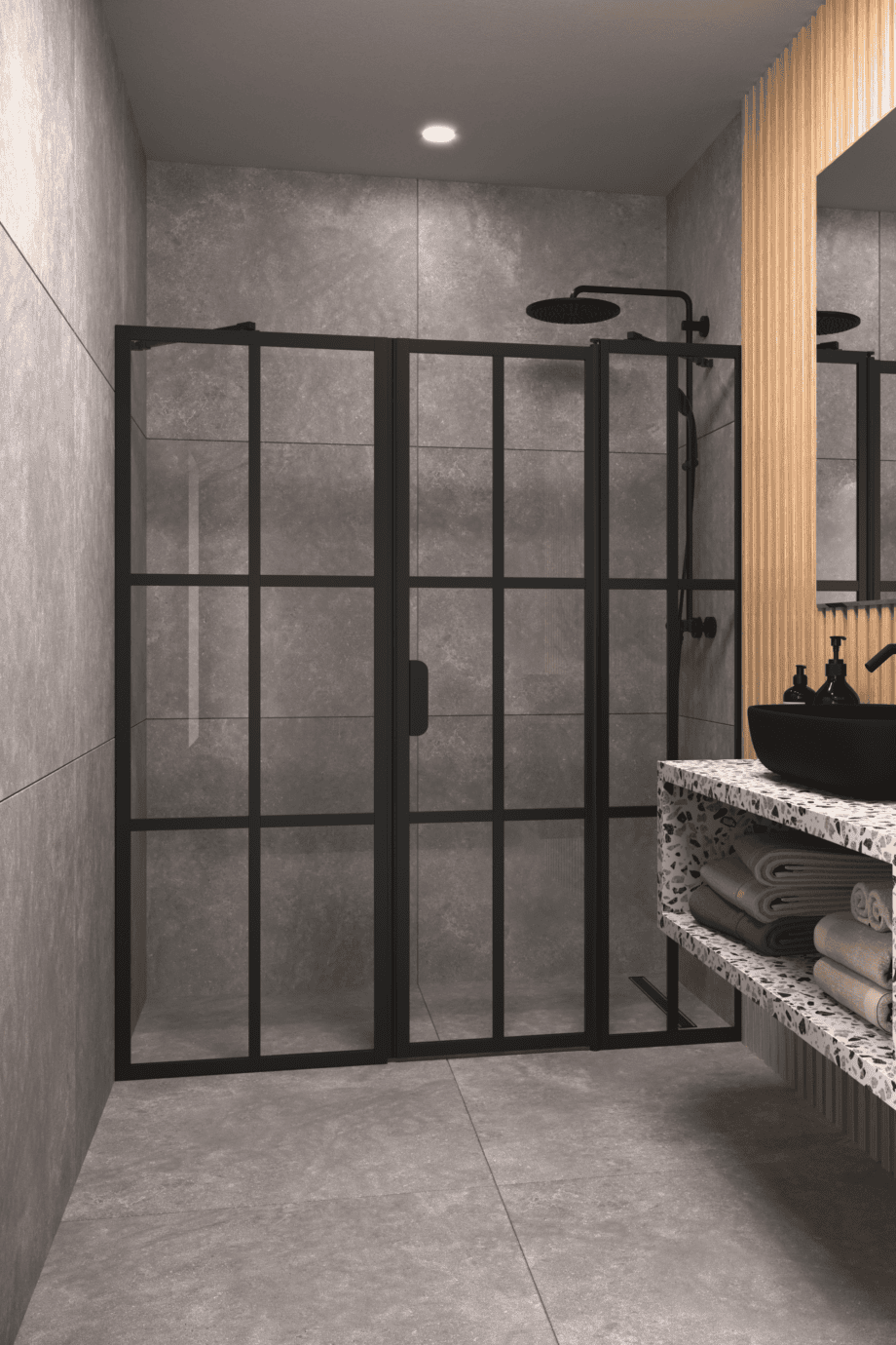 Duschvägg för nisch Hietakari Bläk 751 Paris, svart ram, räfflat glas (Reeded) Duschvägg för nisch Hietakari Bläk 751 Paris, svart ram, räfflat glas (Reeded)