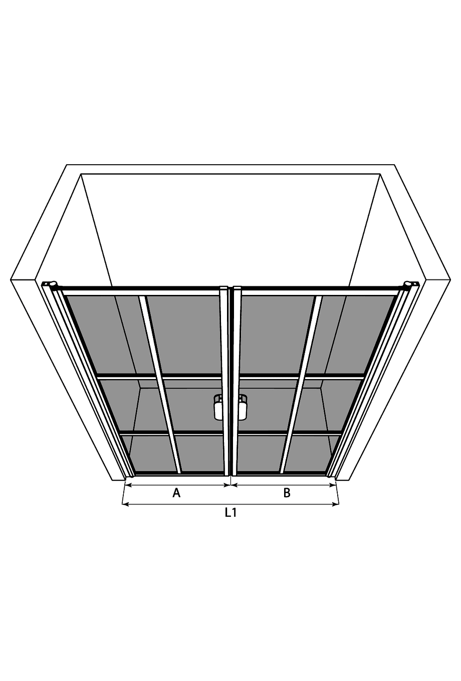 Duschvägg för nisch Hietakari Bläk 752 Paris – 3D-ritning Duschvägg för nisch Hietakari Bläk 752 Paris – 3D-ritning