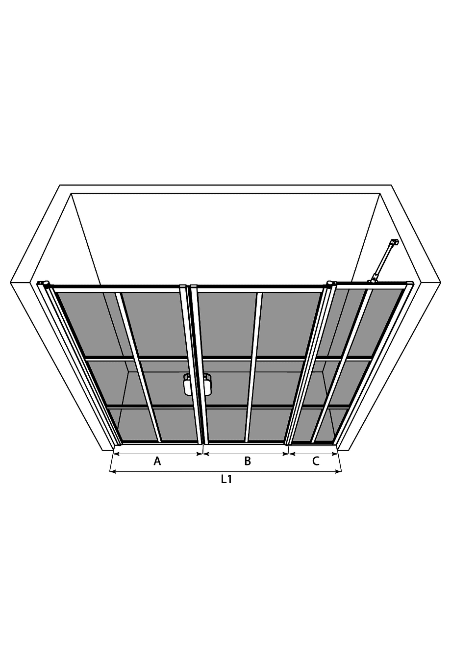 Duschvägg för nisch Hietakari Bläk 753 Paris – 3D-ritning Duschvägg för nisch Hietakari Bläk 753 Paris – 3D-ritning