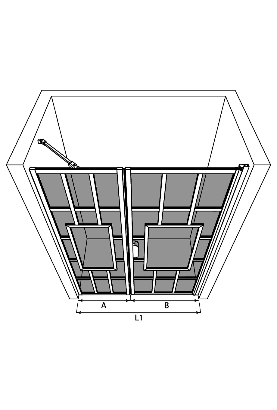 Duschvägg för nisch Hietakari Bläk 805 Shanghai – 3D-ritning Duschvägg för nisch Hietakari Bläk 805 Shanghai – 3D-ritning