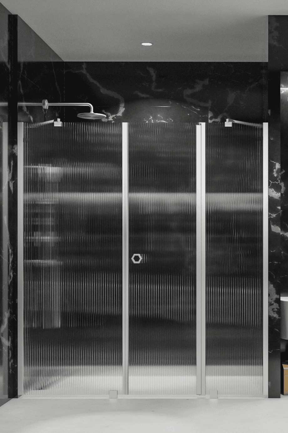 Duschvägg för nisch Hietakari Forma 319, aluminiumram, räfflat glas (Reeded)
