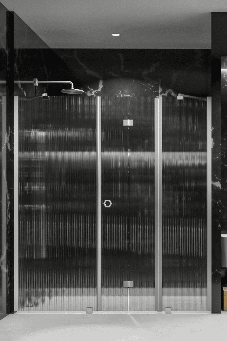 Duschvägg för nisch Hietakari Forma 320, aluminiumram, räfflat glas (Reeded) Duschvägg för nisch Hietakari Forma 320, aluminiumram, räfflat glas (Reeded)