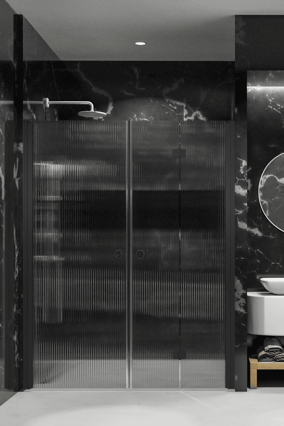 Duschvägg för nisch Hietakari Forma 322, Cocoa-ram, räfflat glas (Reeded)
