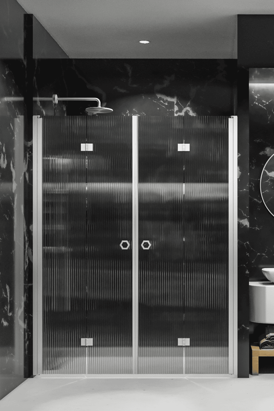 Duschvägg för nisch Hietakari Forma 325, aluminiumram, räfflat glas (Reeded) Duschvägg för nisch Hietakari Forma 325, aluminiumram, räfflat glas (Reeded)
