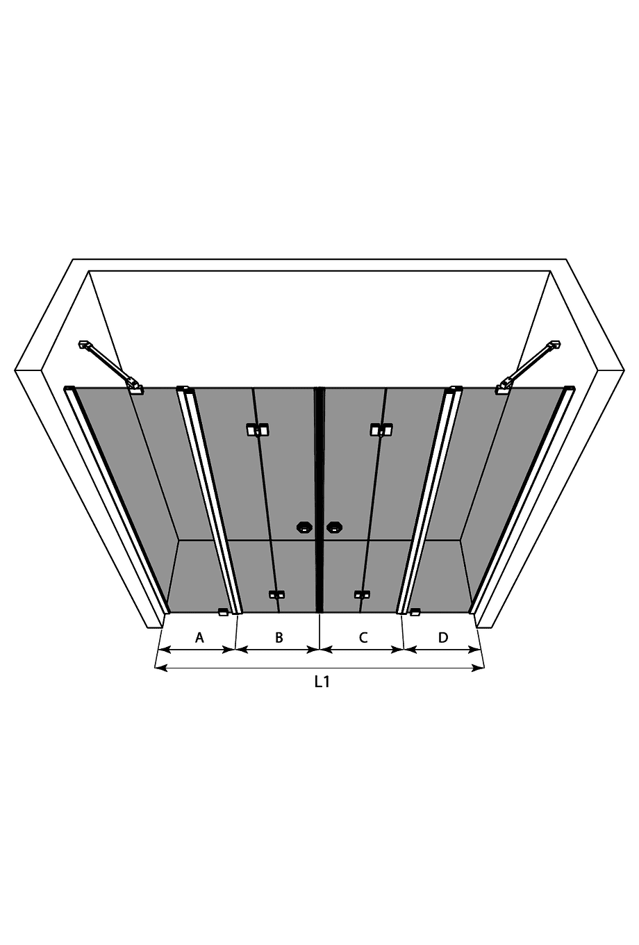Duschvägg för nisch Hietakari Forma 330 – 3D-ritning Duschvägg för nisch Hietakari Forma 330 – 3D-ritning