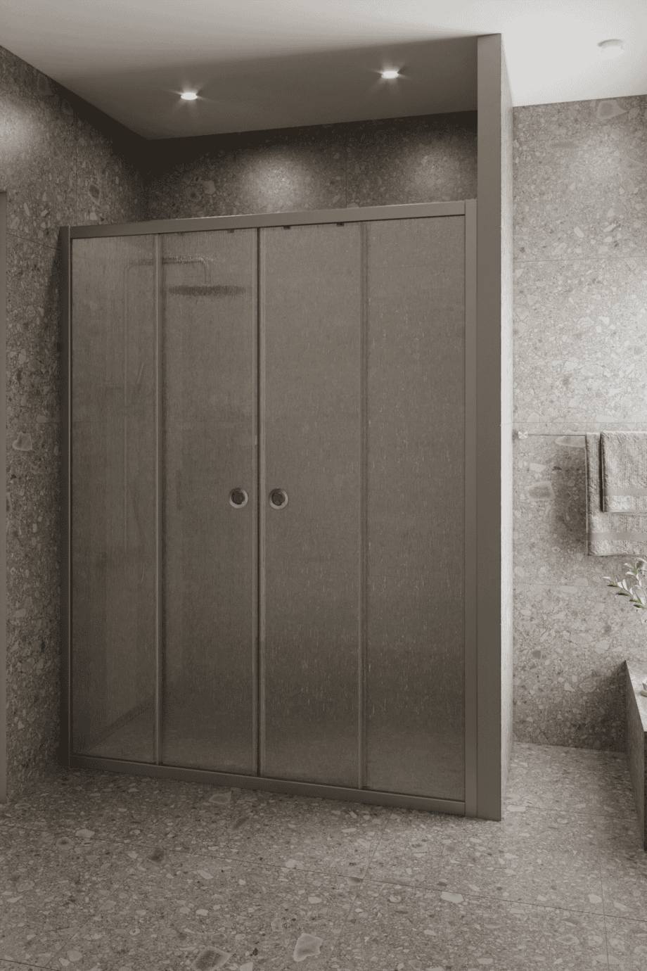 Duschvägg för nisch Hietakari Forma 464, aluminiumram, Chinchilla mönstrat glas Duschvägg för nisch Hietakari Forma 464, aluminiumram, Chinchilla mönstrat glas