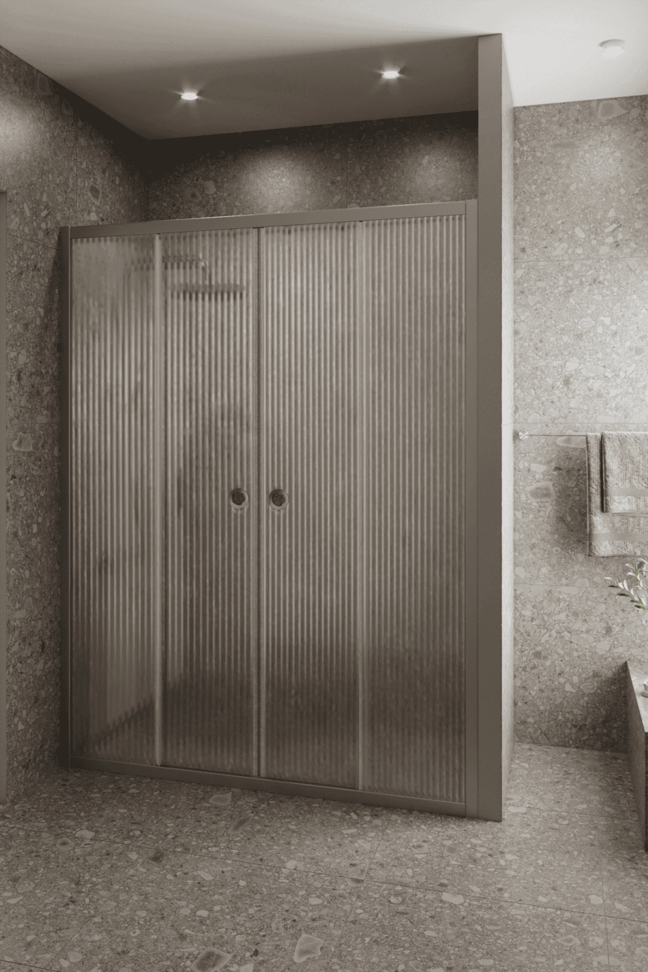 Duschvägg för nisch Hietakari Forma 464, aluminiumram, räfflat glas (Reeded) Duschvägg för nisch Hietakari Forma 464, aluminiumram, räfflat glas (Reeded)