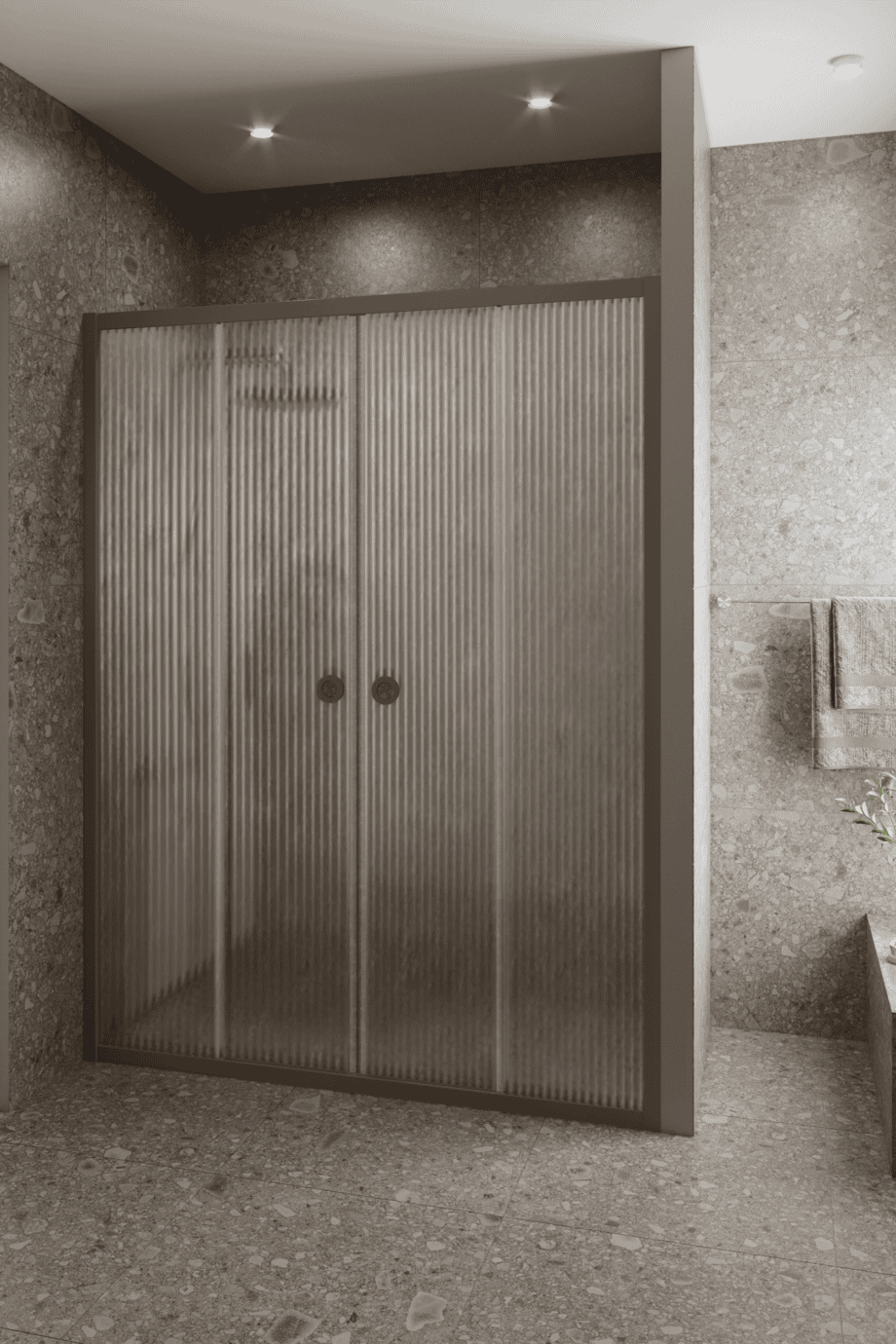 Duschvägg för nisch Hietakari Forma 464, Mocha-ram, räfflat glas (Reeded) Duschvägg för nisch Hietakari Forma 464, Mocha-ram, räfflat glas (Reeded)