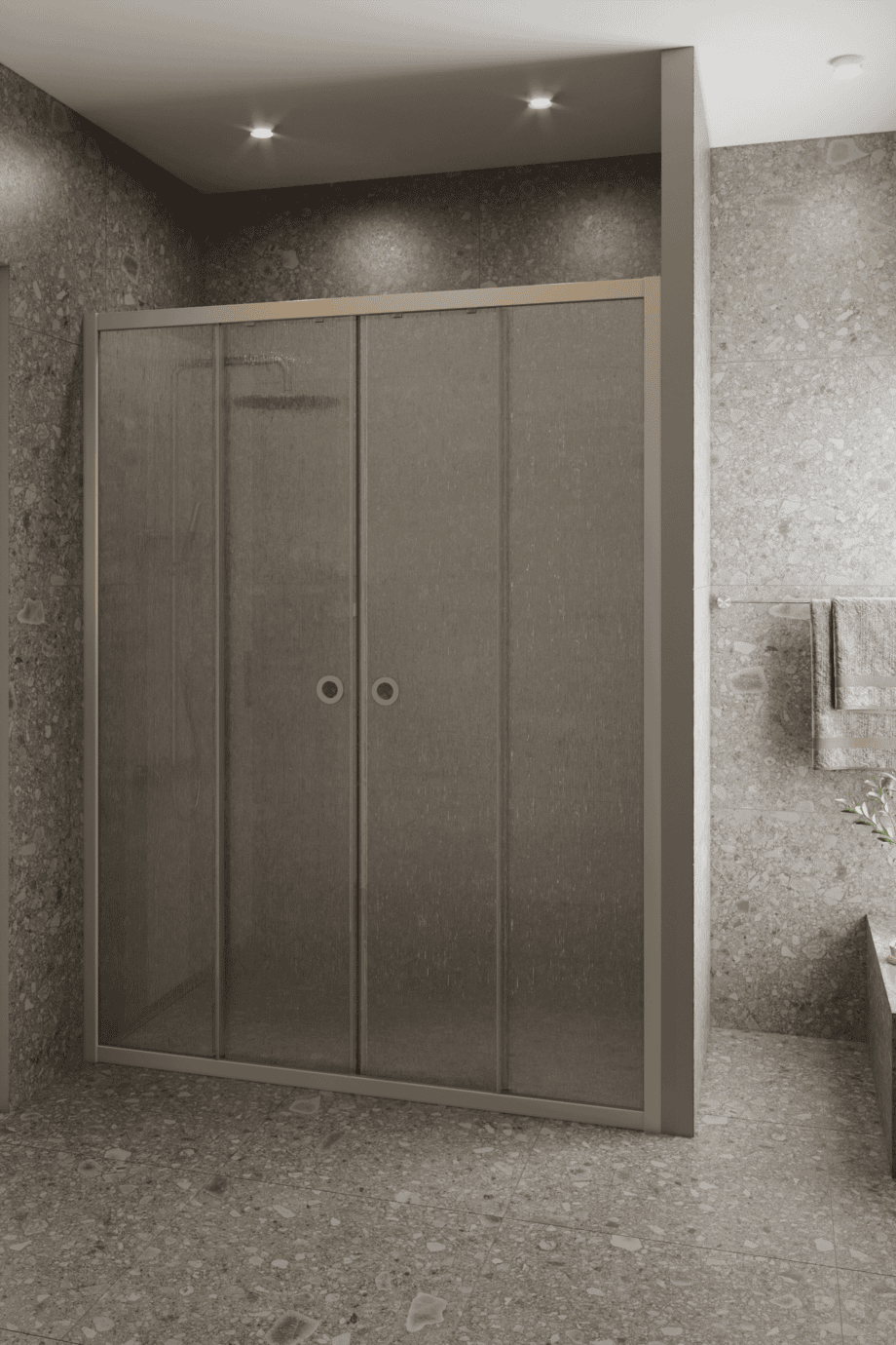 Duschvägg för nisch Hietakari Forma 464, Sand-ram, Chinchilla mönstrat glas Duschvägg för nisch Hietakari Forma 464, Sand-ram, Chinchilla mönstrat glas