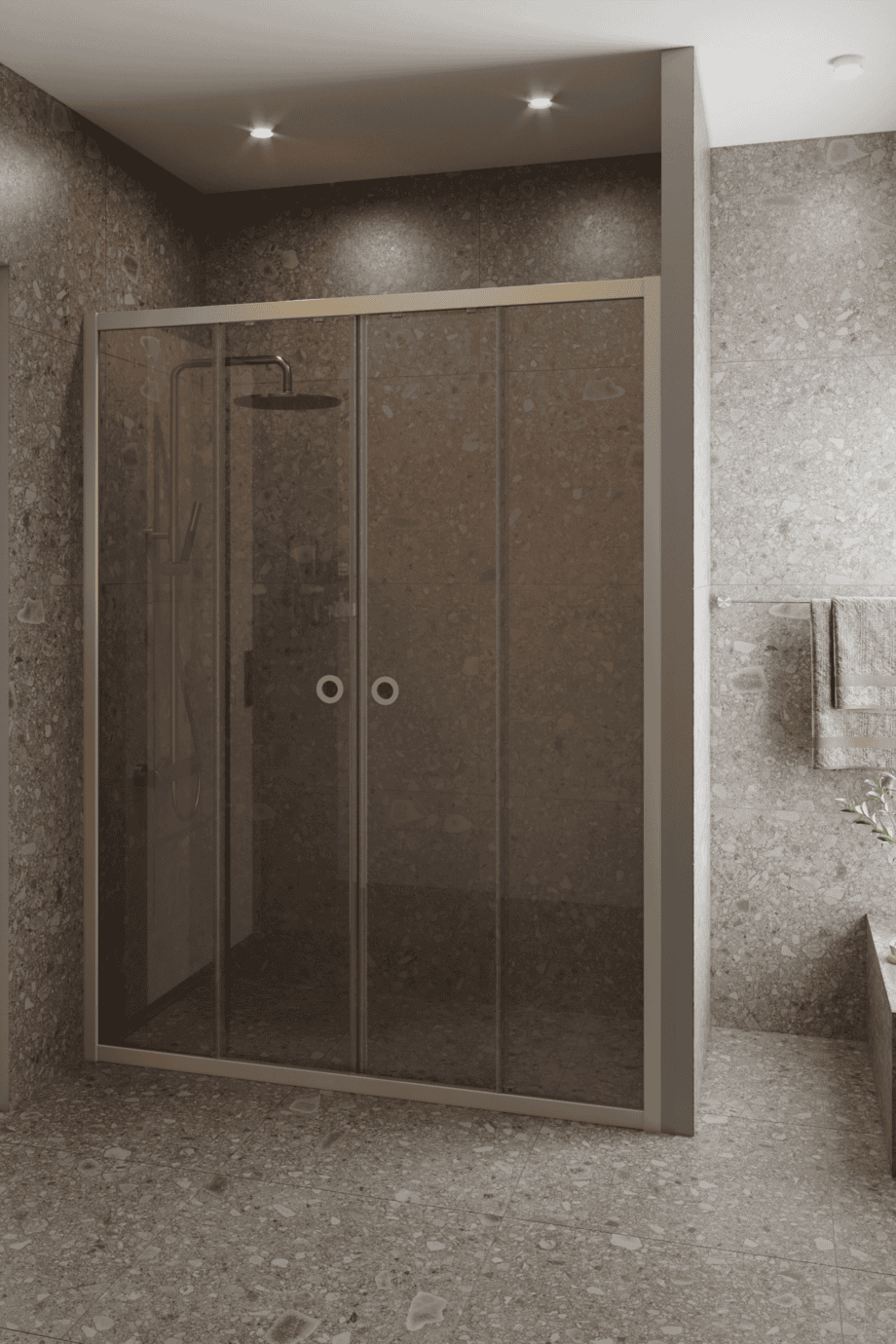 Duschvägg för nisch Hietakari Forma 464, Sand-ram, bronsfärgat glas Duschvägg för nisch Hietakari Forma 464, Sand-ram, bronsfärgat glas